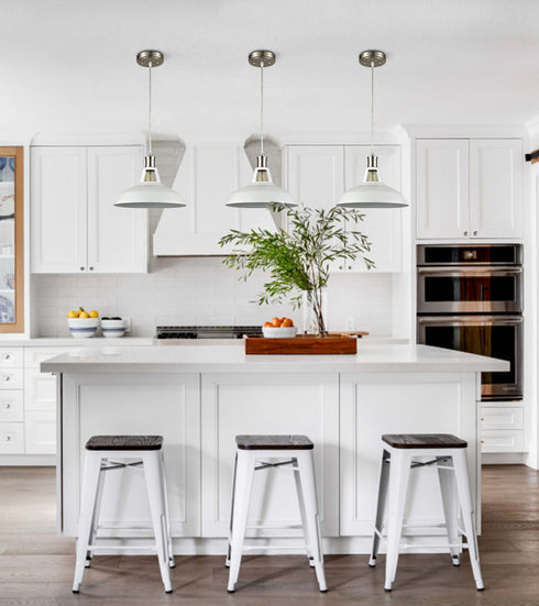 Industrial Pendant Light Brushed Nickel Barn Shade- 1-Light Loft Fixture